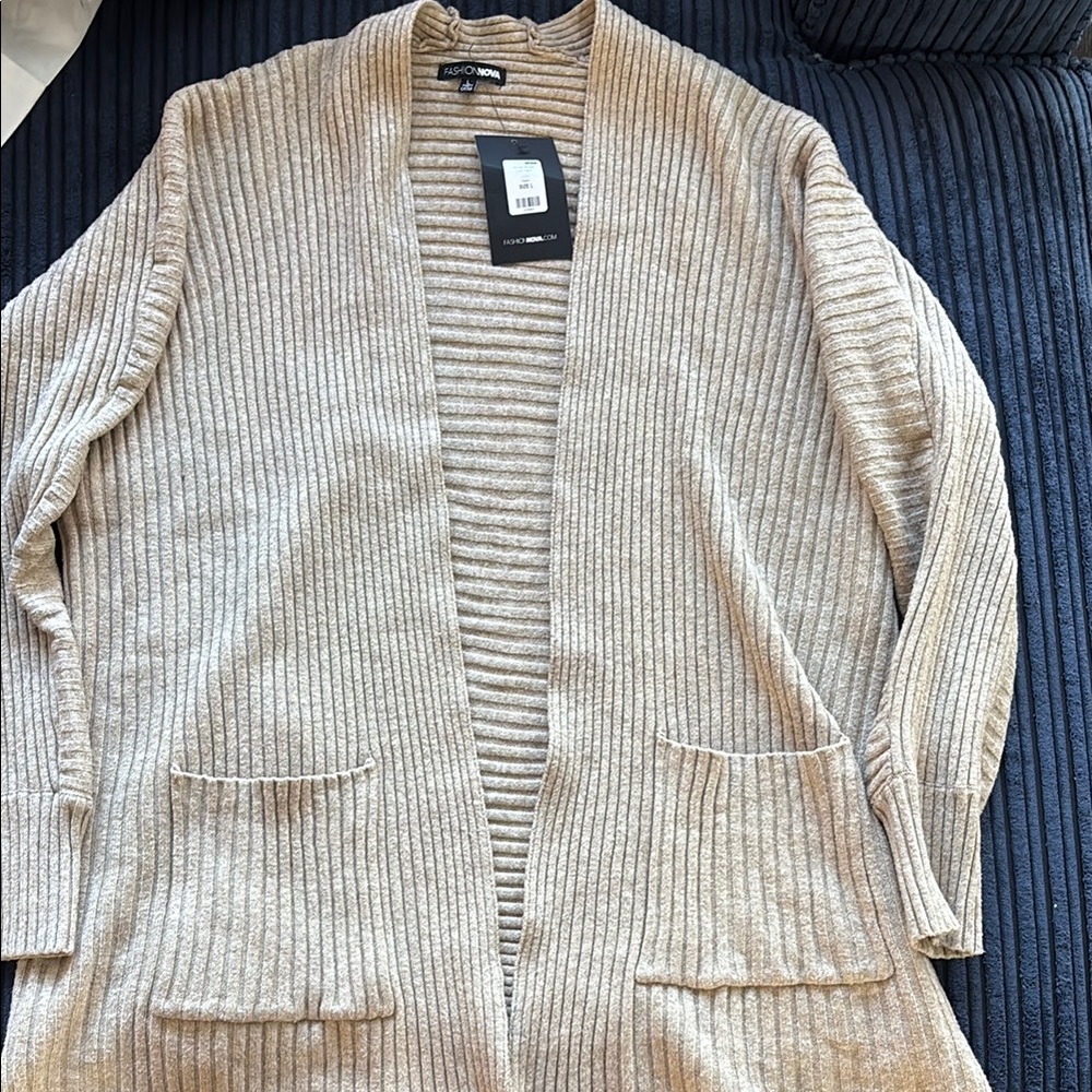 Fashion Nova Beige Ribbed Cardigan